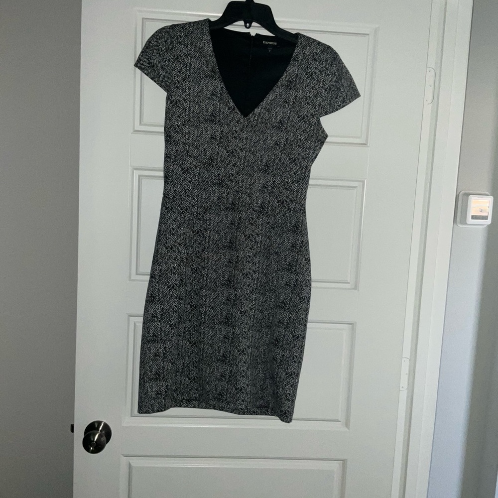 Express Black and Gray Sheath Dress with V-Neck